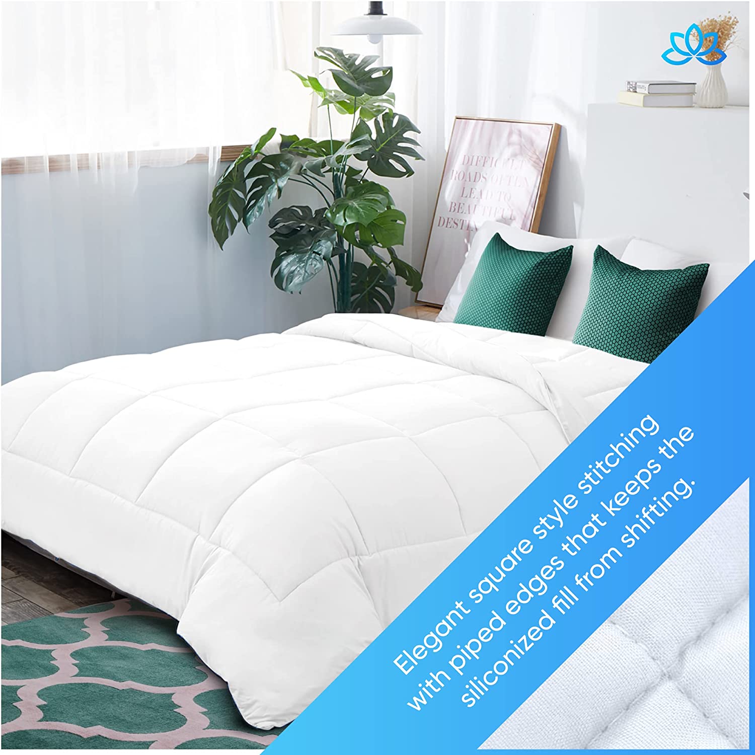 Bleached White Comforter,Duvet Insert, Box Stitching Comforter