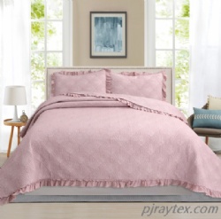 3 Pieces Washed Microfiber Quilt Sets with Ruffle Edge